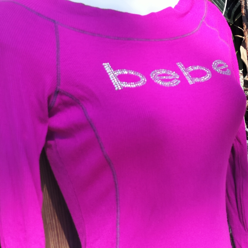 Bebe Fuchsia Long-Sleeve Logo Top - Picture 3 of 11